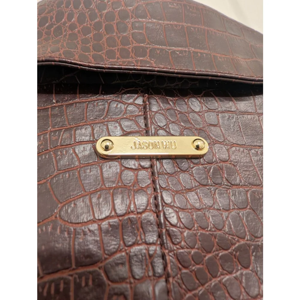Women's Jason Wu Croc Embossed Leather Jacket S Chocolate Brown Edgy Classic